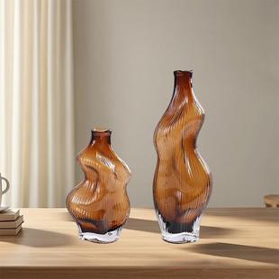 棕不小色口规则培玻璃花瓶现代in1s家居装饰花水艺玄关餐桌彩花器