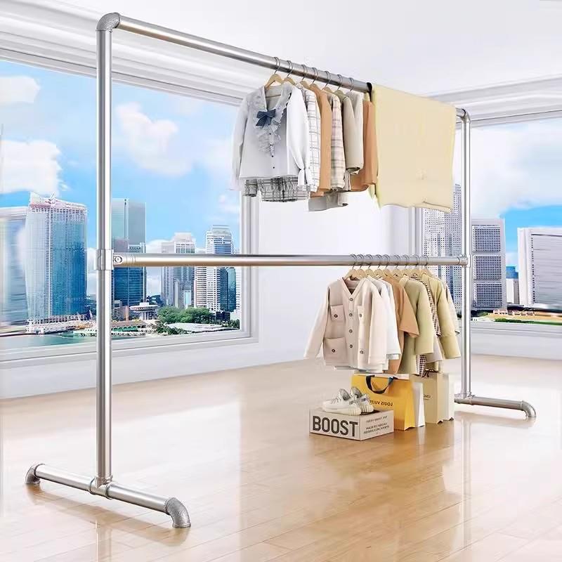 卧钢管晾晒衣架落地台室挂衣架EXE镀锌家用简易凉衣杆阳两挂晾晾