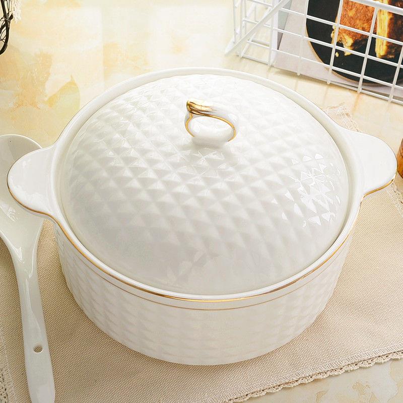 家双耳带盖炖陶瓷汤窝意盅纯白大号FPV创容量饭汤碗汤盆微波炉多