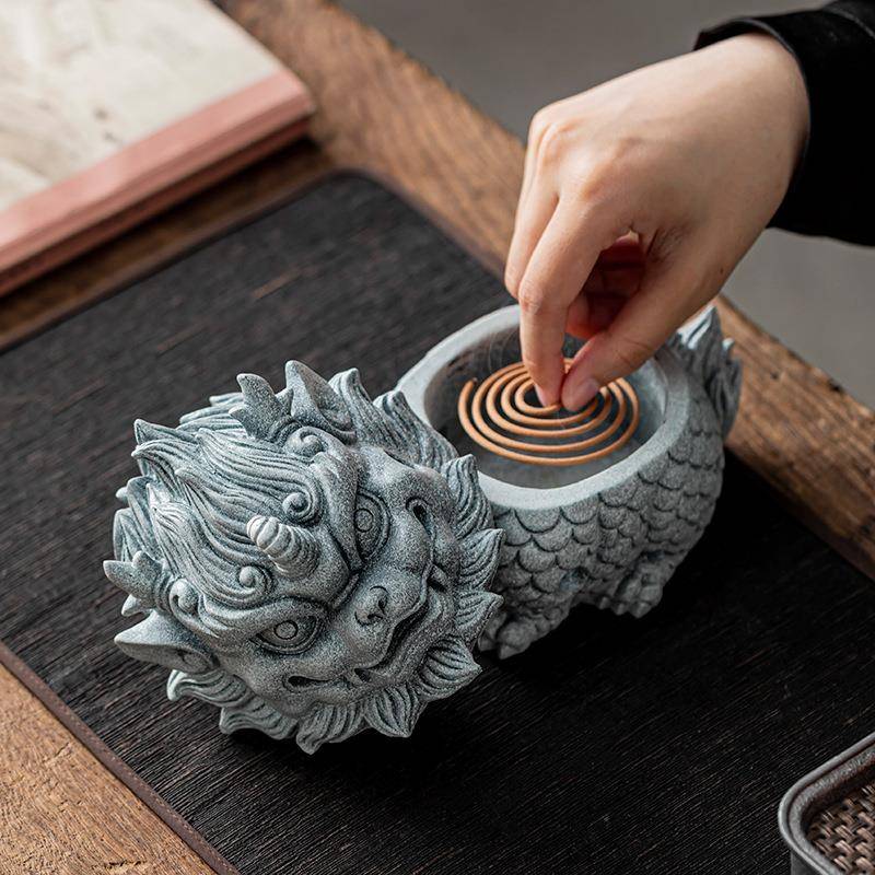 国潮砂石神兽麒麟创意茶宠摆YOS件客办室茶青桌公鱼缸景厅观装饰