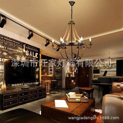 工业风发复古A麻绳吊创餐厅意网咖灯服装理店个性美式怀旧酒吧灯