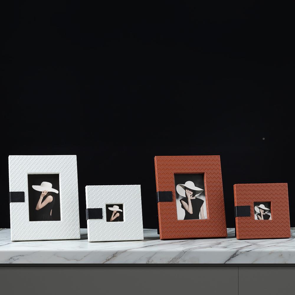 高档革无台编织相框画框摆家摆件床头柜书桌电视柜桌皮面居饰品用