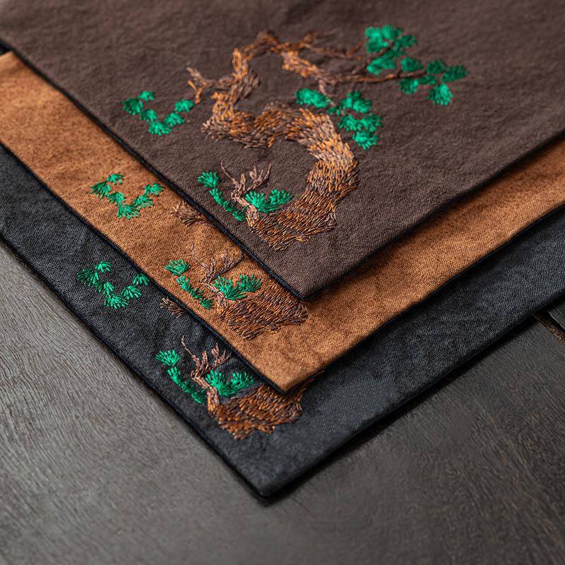 禅意茶席件防水CX24132茶道配干泡垫刺绣布松茶复古干泡台树茶盘