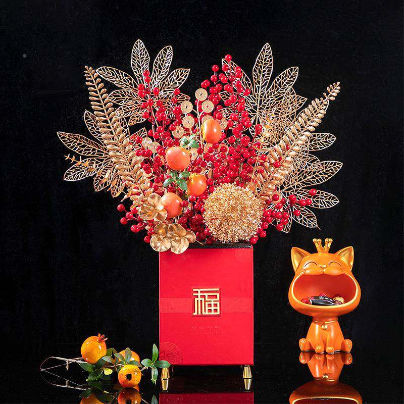 新房子乔客迁之置新喜居布tb-71343装饰福桶厅摆件发财果搬家入宅