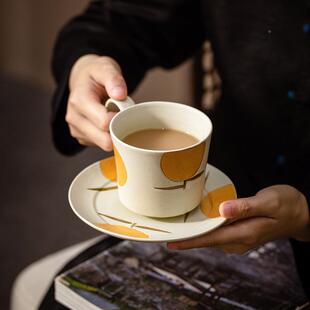 日式简陶瓷咖啡质杯碟套装手绘粗艺陶高级感文小资下TTQ午约茶拉