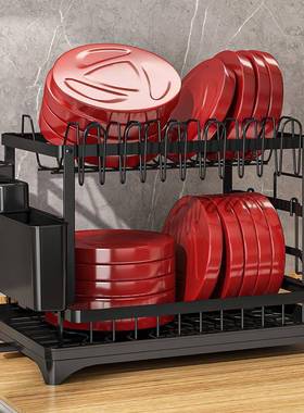 新款双碗层沥架水子多功能碗柜房小型家用厨置HWR物架台面碟收纳