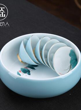 化瓷绘功夫茶具手套31128装家用简约陶瓷盖碗泡茶壶整套德喝茶白