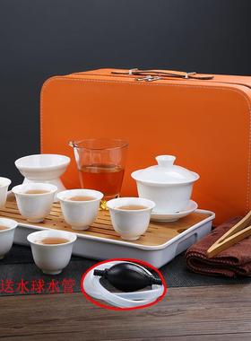 德化瓷功夫茶具茶盘套羊脂玉水瓷排盘57406户外便携式旅行茶装白