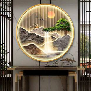 迎背客松新中式入户玄圆关装饰画形灯画带进门景墙画MY-09200挂画