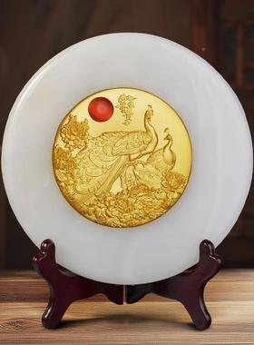 凰呈祥玉盘玉圆盘盘奖盘摆璧天然玉XY-12456石平安扣家居办凤公室