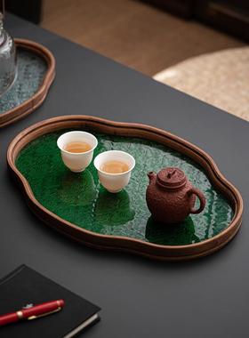 家日式玻璃厂茶托复竹制茶盘简约家盘用茶古KRM室水果点心收纳盘