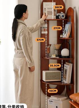 北欧户实木转落架角F98TSTT6复古小型三角柜客厅多层置物架地收纳