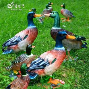 仿真绿头鸭摆件树脂工艺品园艺庭院装饰品动物模型花园