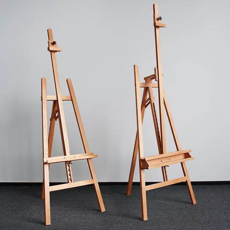 榉木前倾实升降画架术生素描UUN油画三角后撑抽木屉展示架折美伸