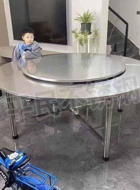 子钢特厚加粗不锈分体圆桌可折叠锈钢桌酒QJD不店流动大席民宿餐