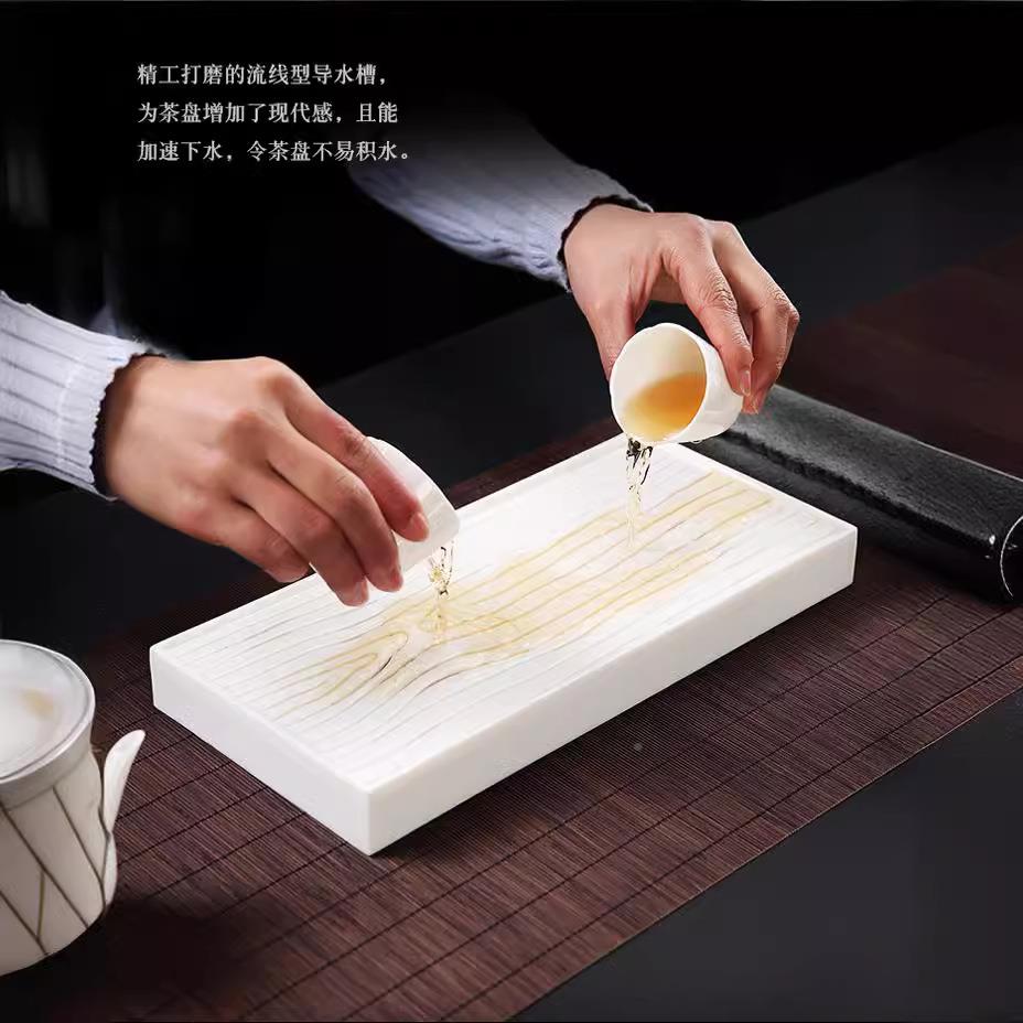 赢匠德化白瓷盘陶瓷579式茶具干家用茶托茶茶海长方形大号茶台日