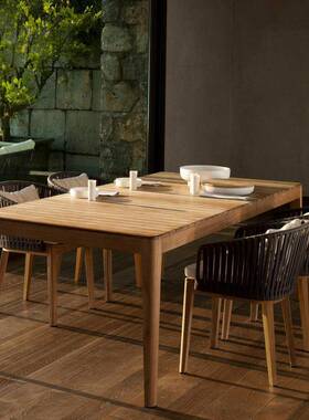 户外桌庭院花椅园腐柚木藤编防厅椅别墅客实木家QUD具休闲阳台三