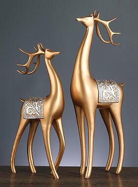 创意奢高档对鹿轻摆件鹿客厅玄关电视书房YVB福禄相伴招柜财桌面