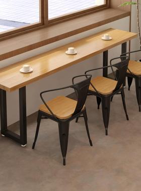 铁艺实木长条窄桌快餐店吧食堂小吃靠酒墙靠窗边桌矮A222212店吧