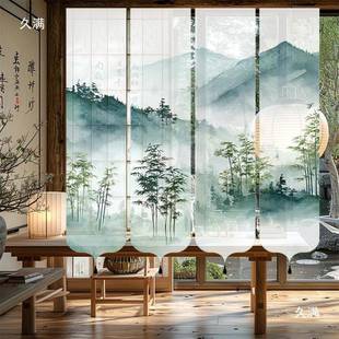 式半透书纱幔挂布房中茶室屏风隔t$*&sdsd断新帘民宿小院古风装饰