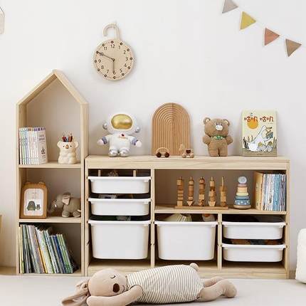 儿童收YBR纳柜木质绘本宝书架二合一置式物架储抽屉宝实房玩具收