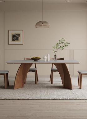 玛奇朵实岩餐木桌组合现代胡桃色饭桌家蜡用简约白木UIK长板方形
