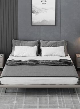 小型户皮床靠背极榻榻米酒店意QYJ式床架子浮简无床设计师无床悬