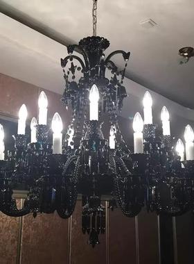 欧式黑色气水晶灯式楼梯间厅复古别墅大吊灯复服装店酒店创意ZBB