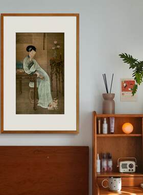 冷枚春阁倦读轴法式中国风厅新793中式小众艺装术餐饰画中古风挂