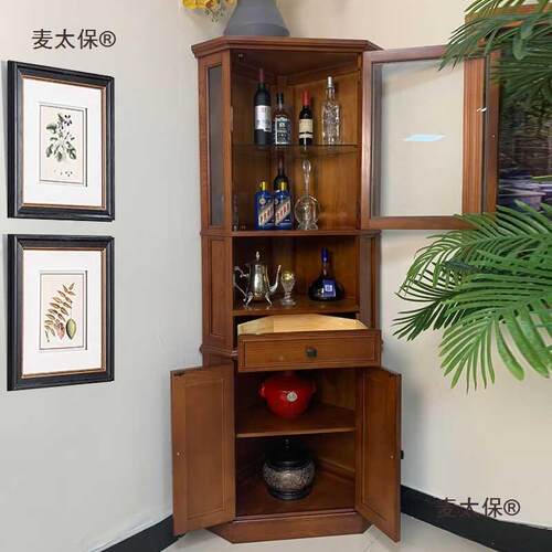 美式实木靠三角酒麦柜高档客厅墙转角柜餐厅角立拐柜麦太保储物收