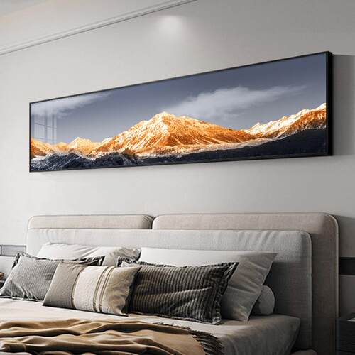 现卧室床头画挂新画富贵金山202挂5年款轻奢代中式壁画客厅背靠金