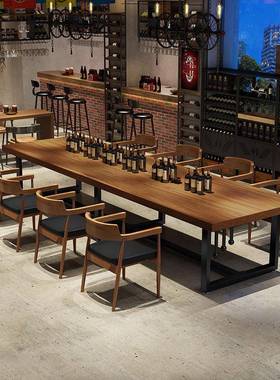 条实木现代办IPI公桌椅组合家用铁厅艺小户型长酒吧餐会酒店议桌