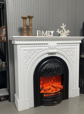 法式壁炉架关柜IGO木壁花美式欧式民宿别墅客厅仿火炉柜玄装真饰