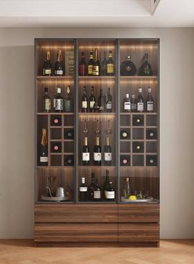 实木酒柜餐客BTH轻厅靠墙家用玻璃门展示柜奢复古厅置物落架定制