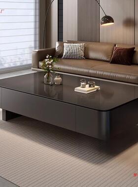 意户式长形茶几客厅轻奢茶感SSX家用大小方型岩板桌黑色极简茶几