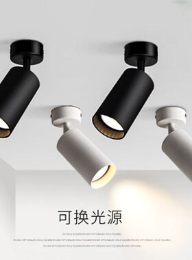 黑色led明装射灯可换光源7W灯泡家用客厅吸顶聚光单灯壁画背景墙