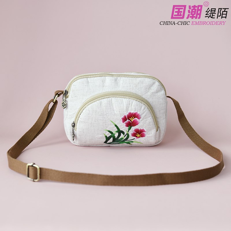 民族风刺绣花包包女多层装手机的小包包布包斜挎包休闲百搭布艺包图片