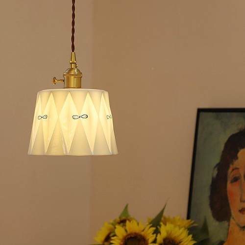 日式复古铜釉手陶瓷吊灯简面977约卧室床头餐厅吧台玄黄关飘绘窗