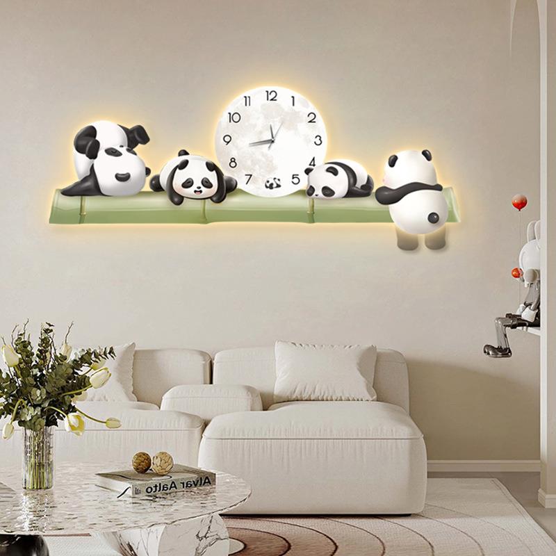 熊挂钟风客厅装饰画意时钟新创al202407款简猫约现代餐厅沙发背景