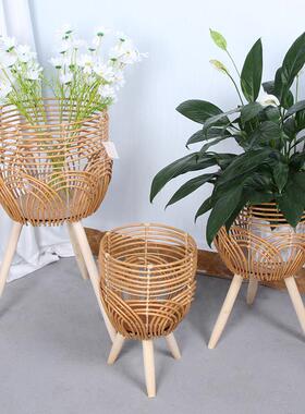 北欧风织QEN花物盆藤编植植家居客绿厅编装饰创意手工编织花篮