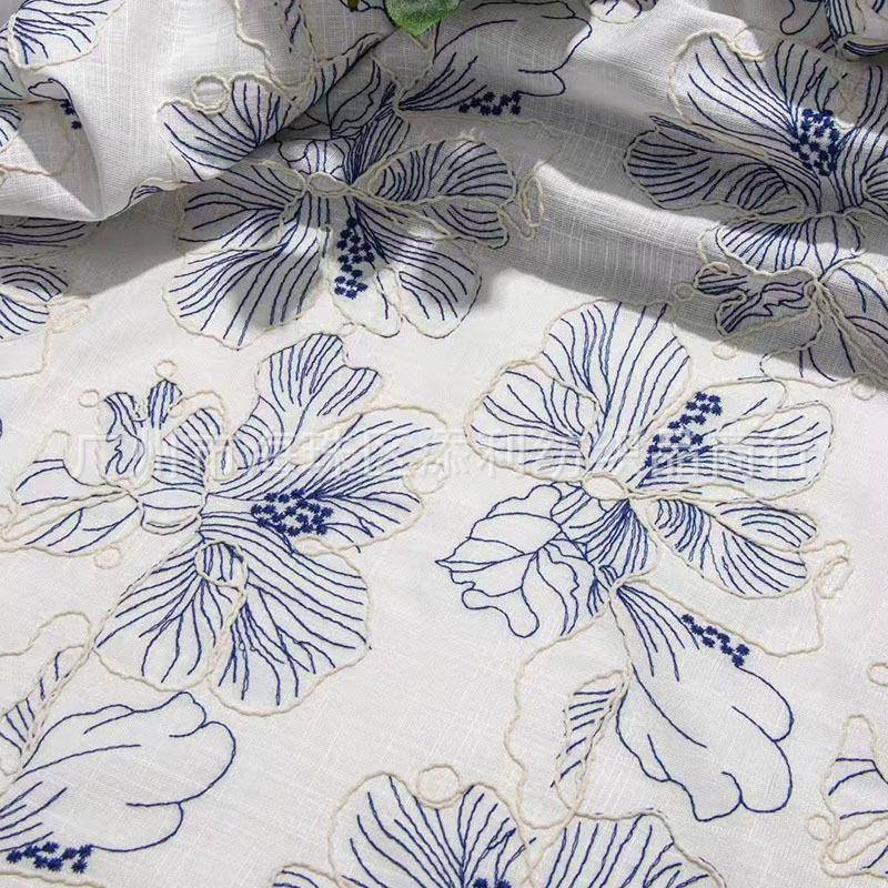 家厂直销古国PZ663绳风绣鼓花新中式刺绣蕾丝花边多色面料网纱布