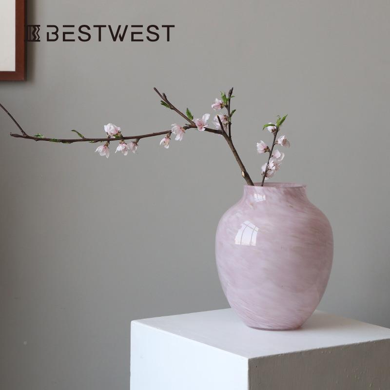 博西家居HC25-04中好古浅轻粉玻璃特别看的花瓶摆件奢高档客厅花