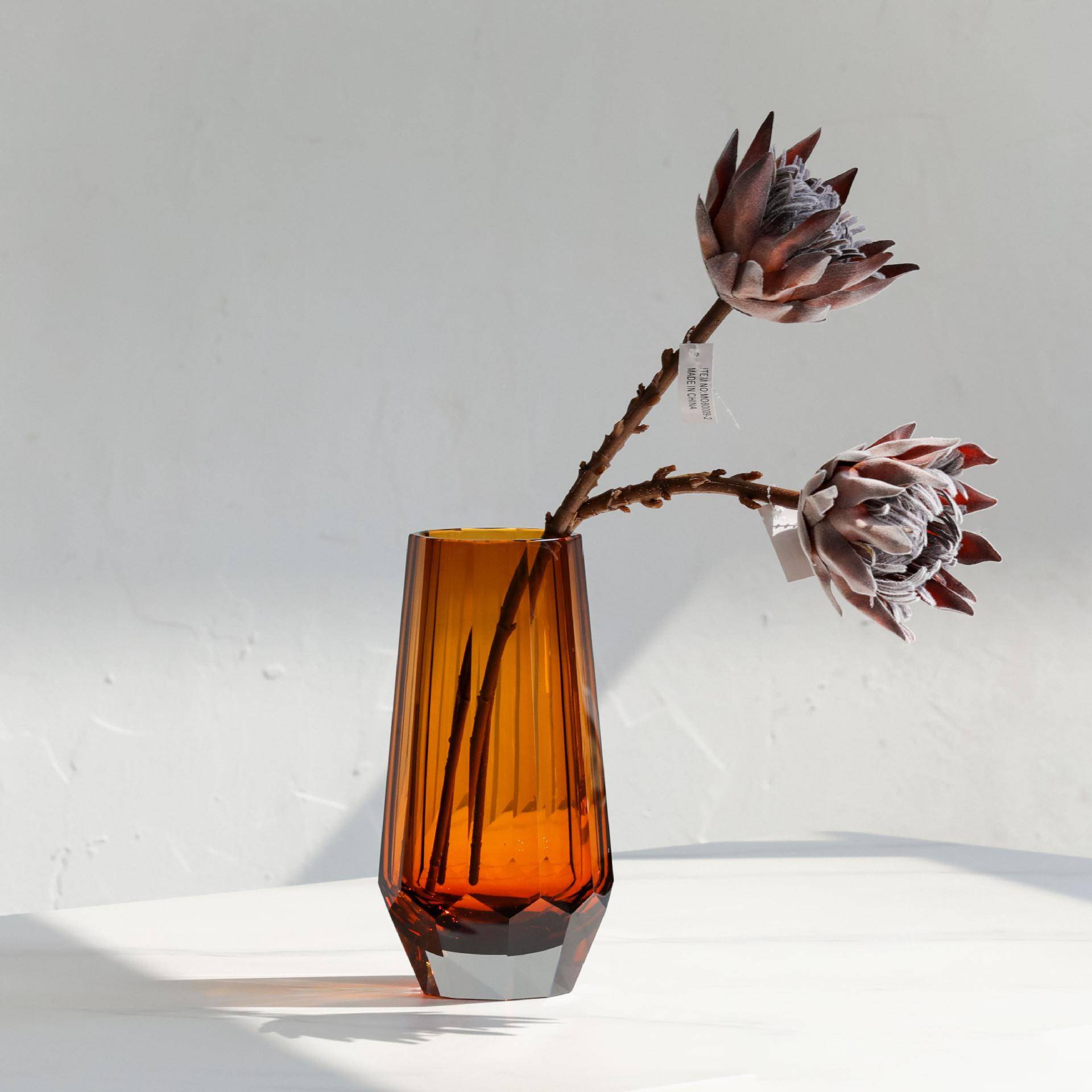 厂家吹直销手工家彩色精2021-28磨刻玻璃花瓶高档软制装居配饰