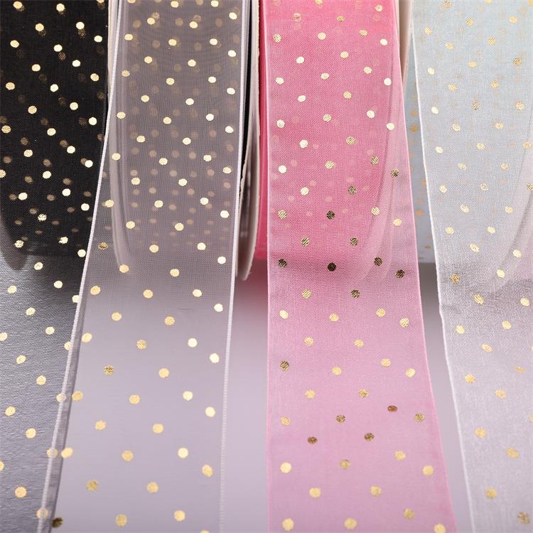 0mm4宽烫金Y圆点透OGZ丝带雪纱带雪纺织明带彩带花束包装DI礼物材