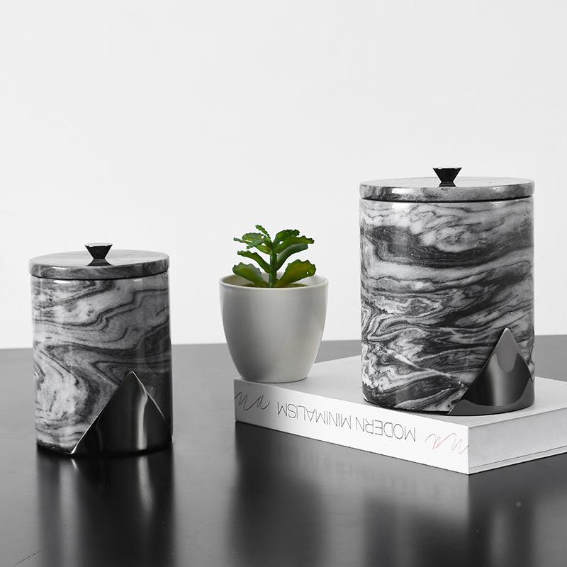 欧式大理石带盖装储罐物糖LZT-025果茶几罐器皿糖收纳创意糖果饰