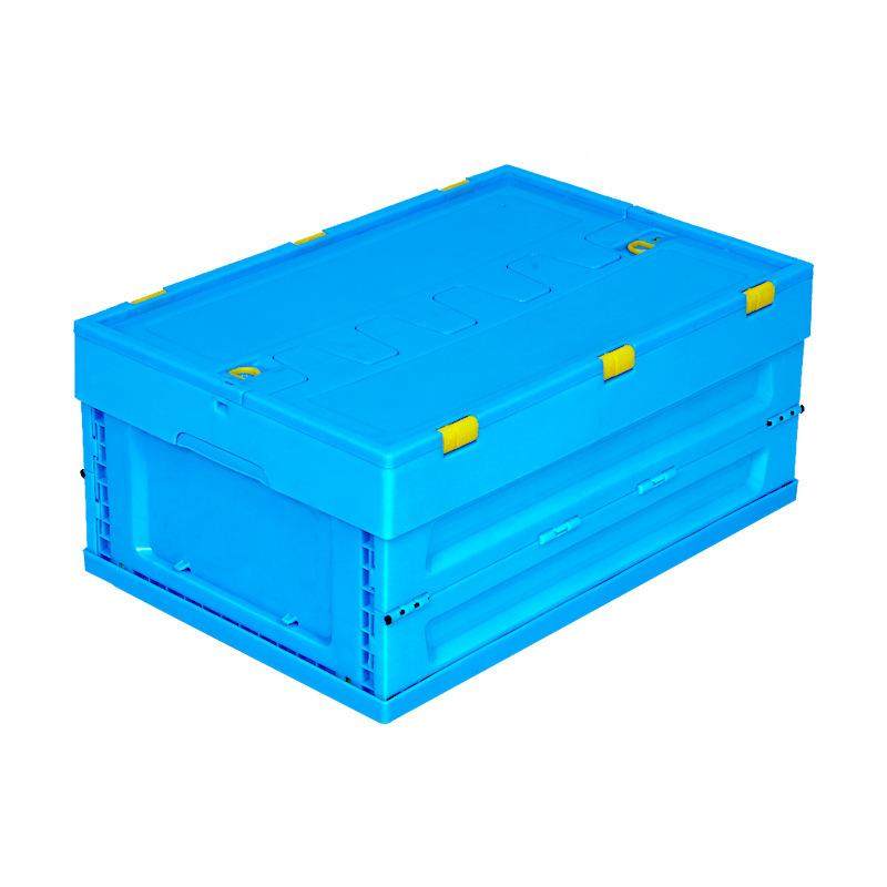 供应60050塑P料水果蔬菜折叠箱可NVV带盖2P折叠周转-箱塑胶中转箱