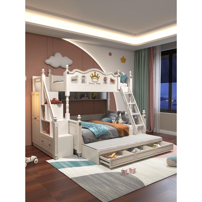 铺美式母儿童床木上实下床双层床上下姐弟互不干扰子床A99带滑梯