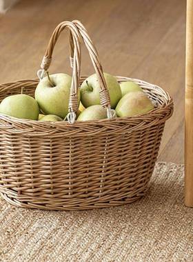 柳编手提篮手工柳条编织收筐UWI水果采竹编纳购篮物菜摘篮子