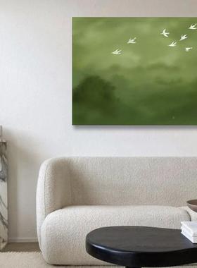 《南飞》法式中古风客厅装饰雁春天绿色壁风景al202407卧画室挂画