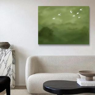 《南飞》法式中古风客厅装饰雁春天绿色壁风景al202407卧画室挂画